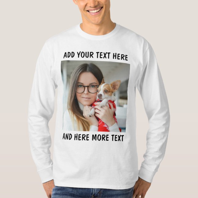 Custom Photo and Text Longsleeve White T-Shirt (Front)
