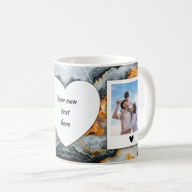 Custom Photo and Text Mug - Black, Grey & Gold  (Front Right)