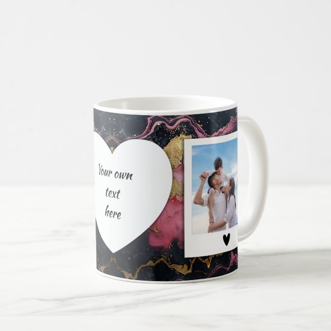 Custom Photo and Text Mug - Black & Pink Marble  (Front Right)