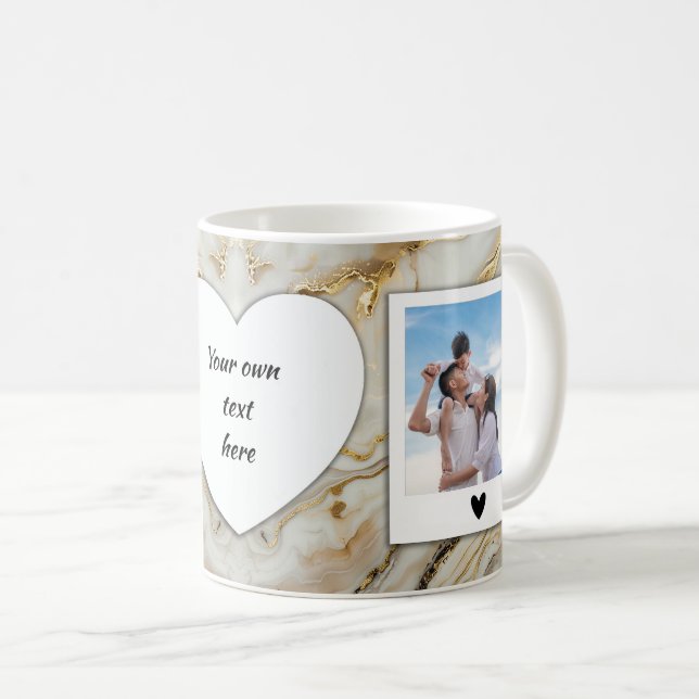 Custom Photo and Text Mug - Cream & Gold Marble  (Front Right)