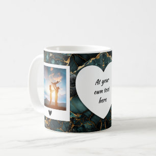 Custom Photo and Text Mug - Dark Green Marble