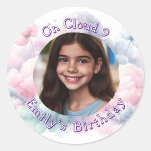 Custom Photo and Text On Cloud 9 Birthday Party  Classic Round Sticker