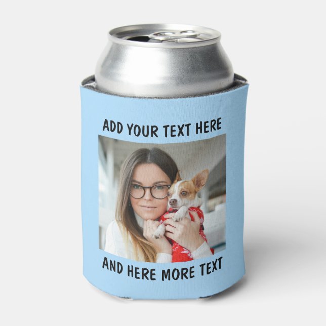 Custom Photo and Text Or Name Light Blue Can Cooler (Can Front)