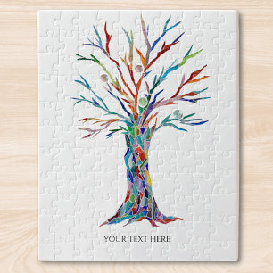 Custom Photo And Text Personalised Colourful Tree Jigsaw Puzzle