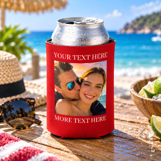 Custom Photo and Text Red Can Cooler