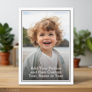 Custom Photo and Text With Black and White Border Holiday Card