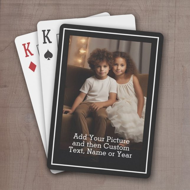 Custom Photo and Text With Black Border Playing Cards (Add a Photo and Text to This Classic Set of Custom Playing Cards)