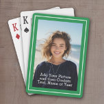 Custom Photo and Text With Green Border Playing Cards<br><div class="desc">Custom playing cards with a photo are a unique way to personalise a classic deck, transforming it into a memorable keepsake or gift. Featuring a cherished image—such as a family portrait, a pet, or a special moment—these cards blend functionality with sentimentality. Printed on high-quality stock, they maintain the feel of...</div>