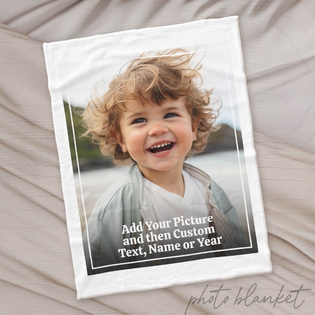 Custom Photo and Text With White Border Fleece Blanket (Custom Photo Blanket)
