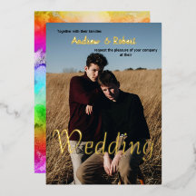 Custom Photo and watercolor rainbow gay wedding