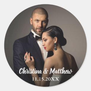 Custom Photo and Wedding Date Classic Round Sticker