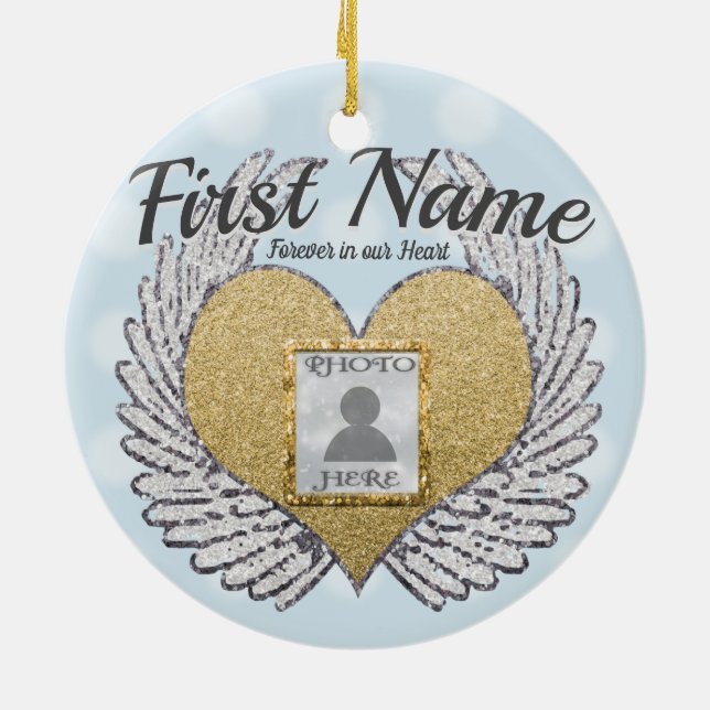 Custom Photo Angel Wings and Heart Ceramic Tree Decoration (Back)