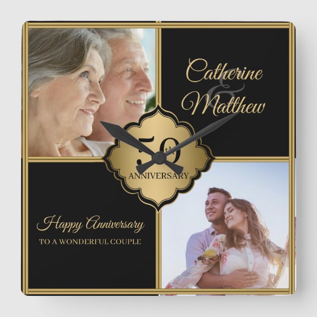 Custom Photo Anniversary  Square Wall Clock (Front)