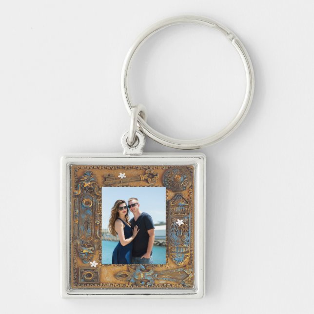Custom Photo Antique Skeleton Key Frame Image, YPI Ring (Front)
