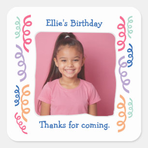 Custom Photo Any Age Birthday Party Streamers Square Sticker