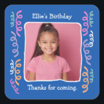 Custom Photo Any Age Birthday Party Streamers Square Sticker<br><div class="desc">Personalised photo invitation for any age birthday! Make this truly unique by adding your special photo and custom message.</div>