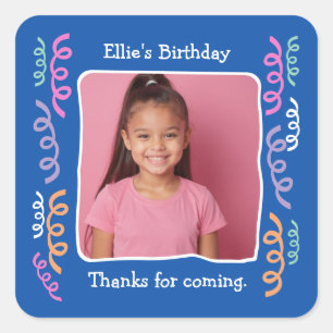 Custom Photo Any Age Birthday Party Streamers Square Sticker