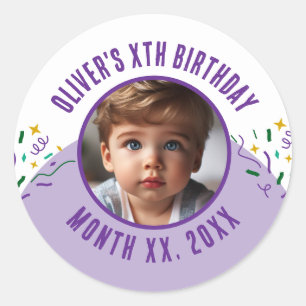 Custom Photo Any Age Confetti Birthday Party Classic Round Sticker