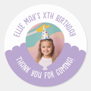 Custom Photo Any Age Thank You Birthday Balloon Cl Classic Round Sticker