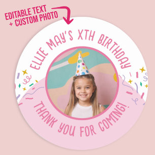 Custom Photo Any Age Thank You Birthday Favours Classic Round Sticker