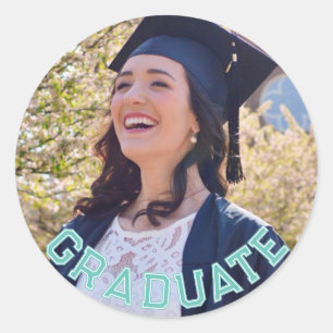 Custom Photo Aqua blue Graduation Party Table Classic Round Sticker