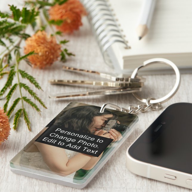 Custom Photo Art Name Monogram Quote Acrylic Rec Key Ring (Front Right)