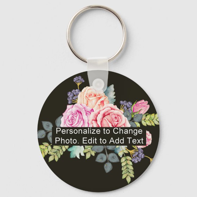 Custom Photo Art Name Monogram Quote Basic Round Key Ring (Front)