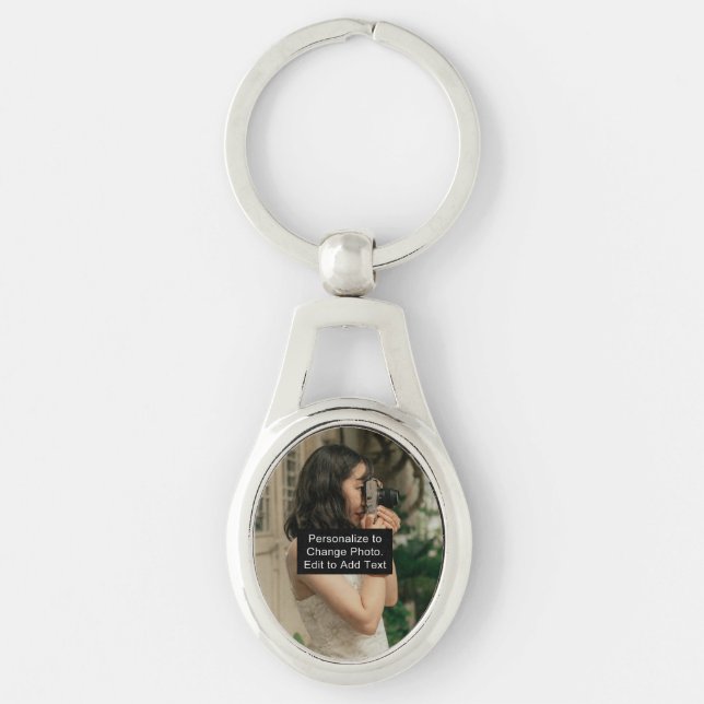 Custom Photo Art Name Monogram Quote Oval Metal Key Ring (Front)