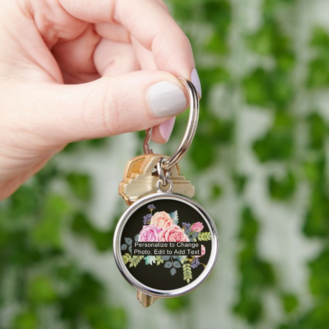 Custom Photo Art Name Monogram Quote Small Premium Key Ring (Hand)