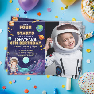 Custom Photo Astronaut 4th Birthday Boy Invitation
