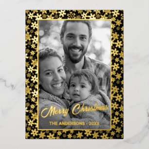 Custom Photo Auto Convert pic to Black and White Foil Holiday Postcard
