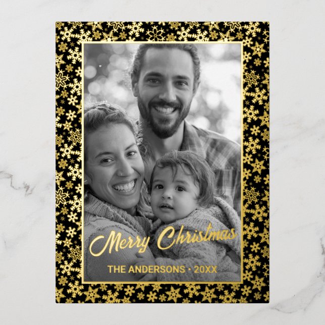 Custom Photo | Auto Convert pic to Black and White Foil Holiday Postcard (Front)