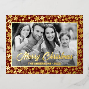 Custom Photo Auto Convert pic to Black and White Foil Holiday Postcard