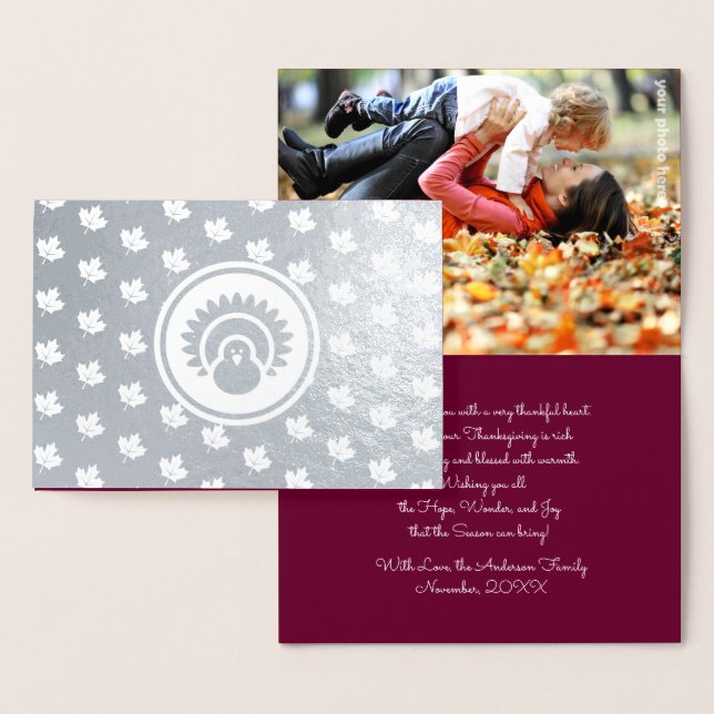 Custom Photo | Autumn Leaves, Turkey Thanksgiving  Foil Card (Display)