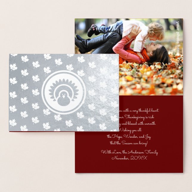 Custom Photo | Autumn Leaves, Turkey Thanksgiving  Foil Card (Display)
