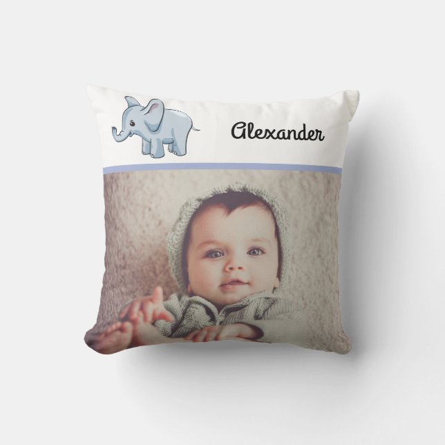 Custom Photo Baby Blue Elephant Cushion (Front)