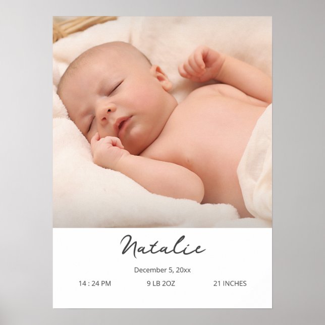 Custom Photo Baby Name and Birth Details  Poster (Front)