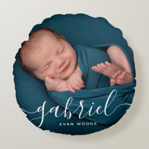 Custom Photo Baby Name Template Personalised Baby Round Cushion