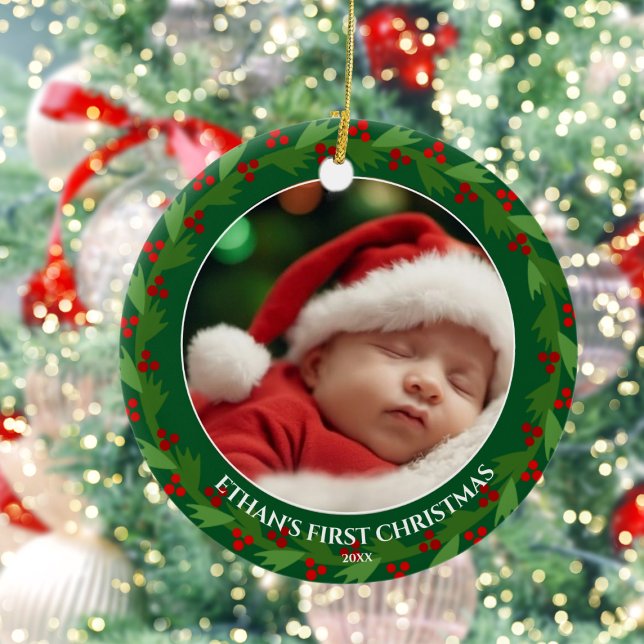Custom Photo Baby's First Christmas  Ceramic Tree Decoration (Creator Uploaded)