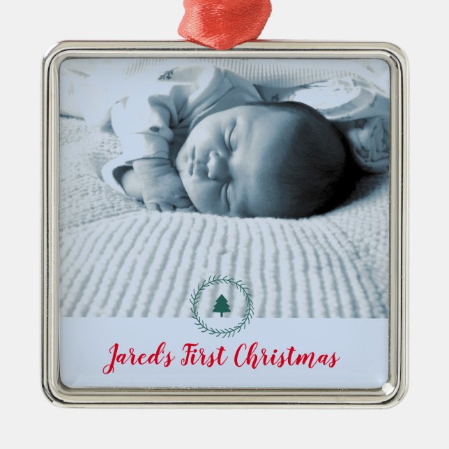 Custom Photo Baby's First Christmas Metal Tree Decoration (Front)