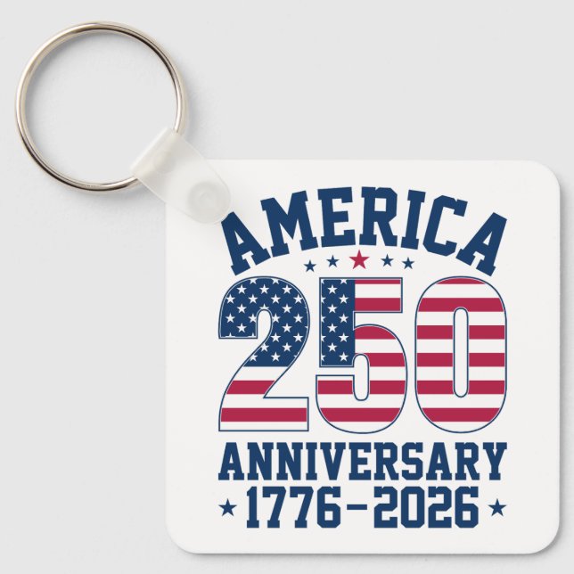 Custom Photo (Back) Bold Simple America 250 Years Key Ring (Front)
