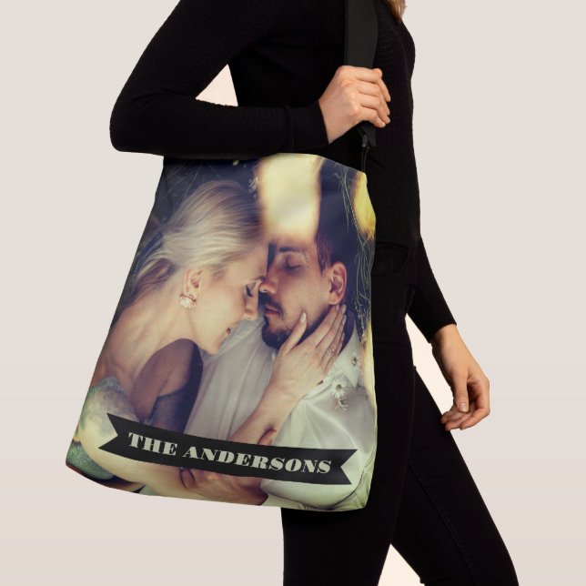 Custom photo banner text crossbody bag (Close Up)