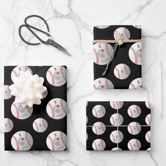 Custom Photo Baseball Wrapping Paper (Front)