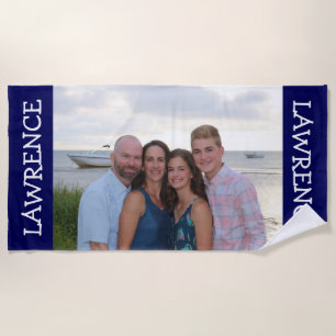 Custom photo beach towel navy - personalised gift