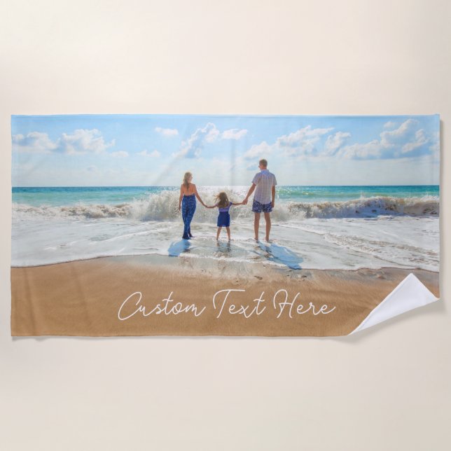 Custom Photo Beach Towel with Text Personalised (Front)