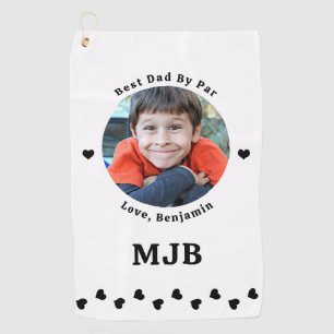 Custom Photo Best Dad By Par Black White Golf Towel