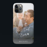 Custom photo best dad script name personalised Case-Mate iPhone case<br><div class="desc">Modern elegant custom photo phone case gift for a father with best dad ever script,  a heart,  and a faux silver grey stripe with name personalised. A cute keepsake gift for a father or grandfather on birthday,  Father's Day,  Grandparent's Day,  Christmas,  or any other occasion.</div>