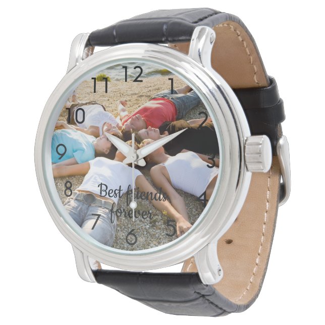 Custom photo best friends black numbers watch (Angled)
