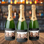 Custom photo best friends forever besties black sparkling wine label<br><div class="desc">A gift for your best friend(s) for birthdays,  Christmas or a special event. White text: Best Friends Forever,  written with a trendy hand lettered style script. Personalise and use your own horizontal photo and names. A chic black background.</div>