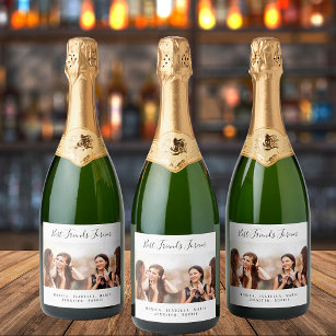 Custom photo best friends forever besties party sparkling wine label